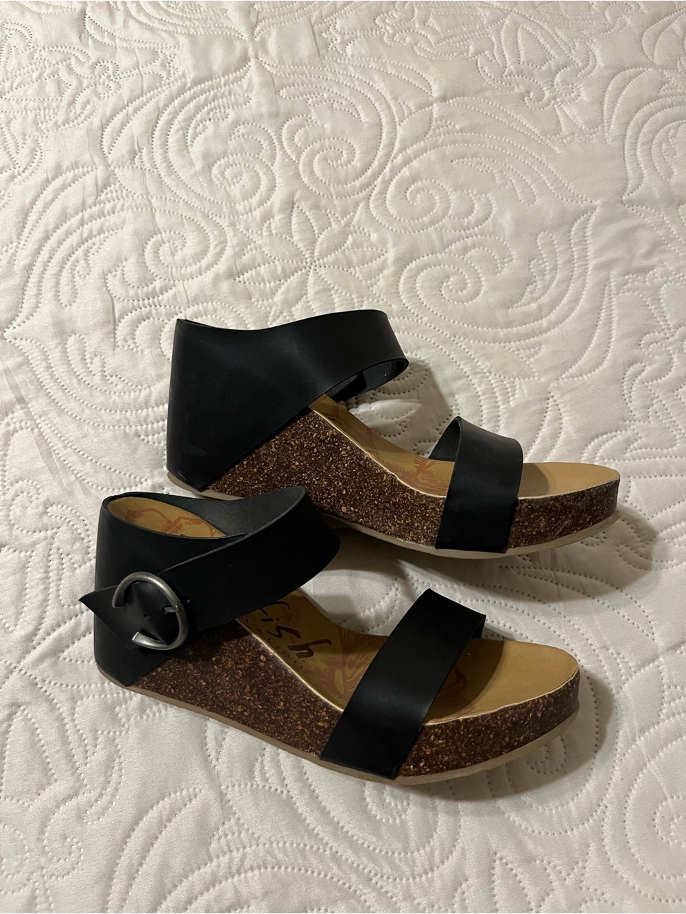 Blowfish Black Cork Wedge Sandals